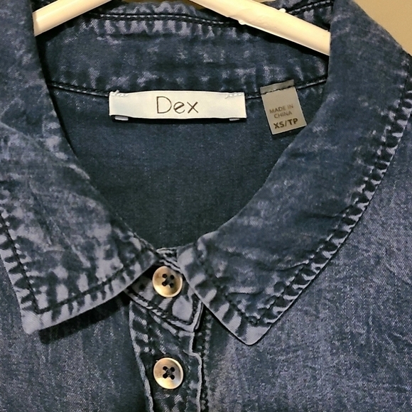 Dex Acid Wash Denim Chambray Mini Dress XSmall - Picture 5 of 12